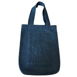 Tyca Vintage Black Denim Tote Bag | Embossed Statue of Liberty New York | USA